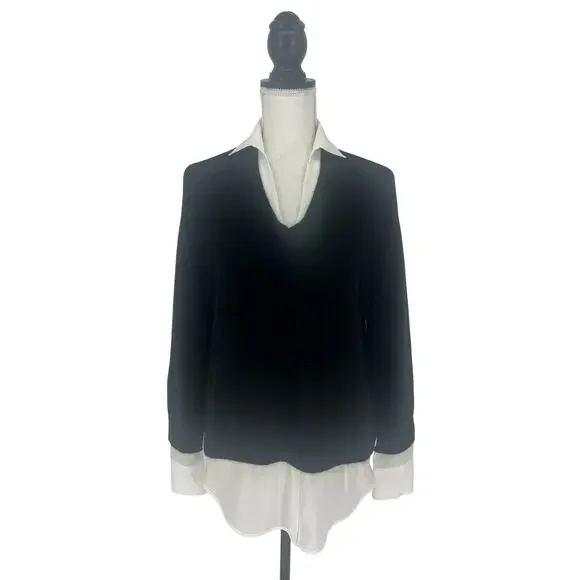 Brochu Walker Looker Layered V Neck Sweater Black Mixed Media XS - Picture 2 of 16